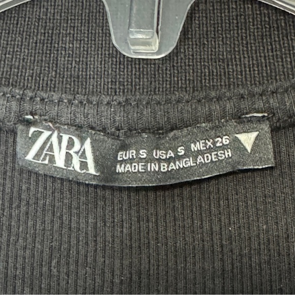 Zara Ribbed Polo Collar Cropped Top Black S - Picture 3 of 4